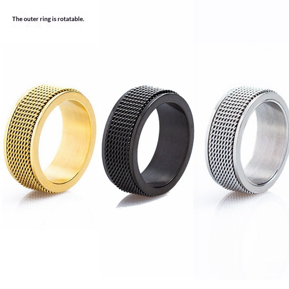 New Niche Rotatable Titanium Steel Mesh Ring With A Braided Design