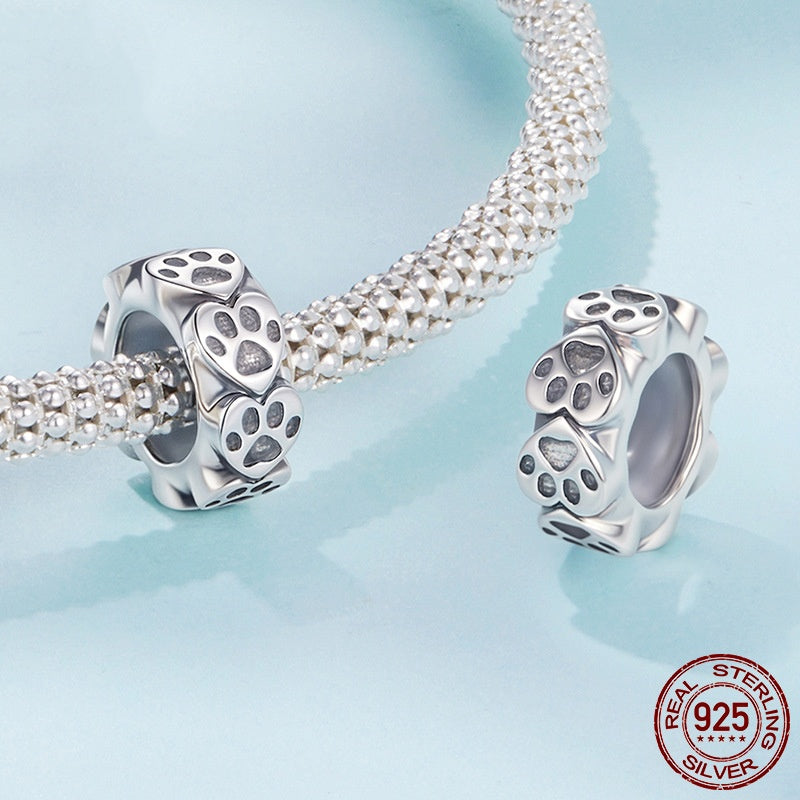 Positioning Spacer Beads Simple Cat Paw Print S925 Sterling Silver Bracelet Beads