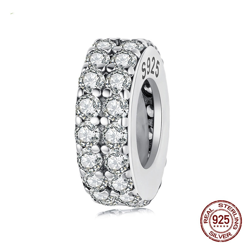 Double-layer Zircon Bracelet Spacer Beads S925 Sterling Silver Beads