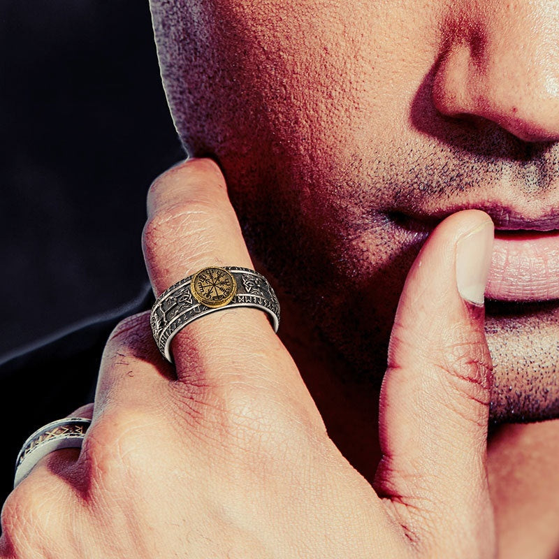 Engraved Viking Silver Ring Trendy Vintage, And Full Of Personality For Men