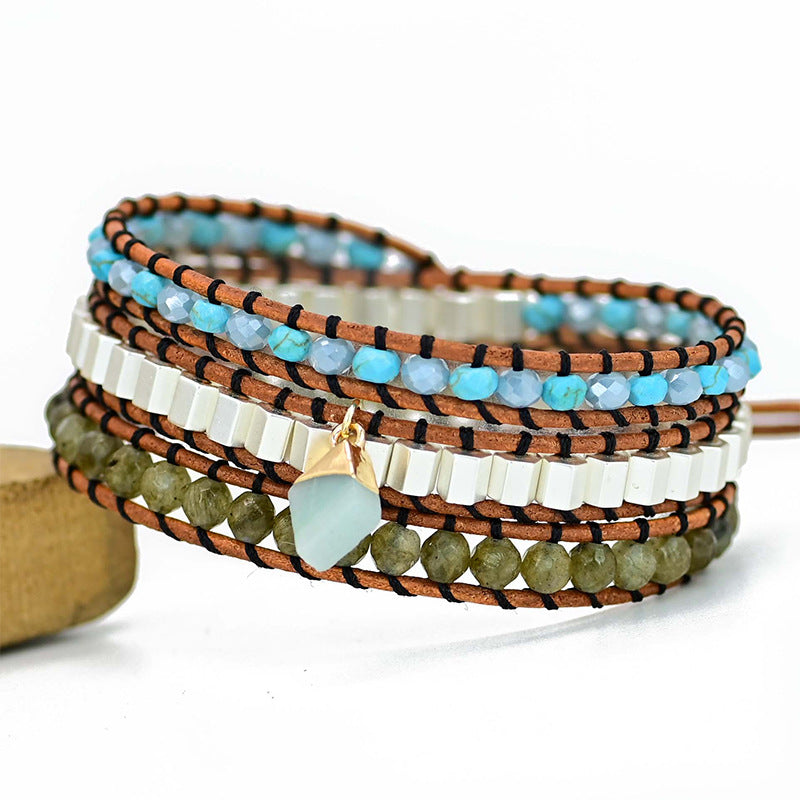 Natural Stone And Cowhide Braided Bracelet