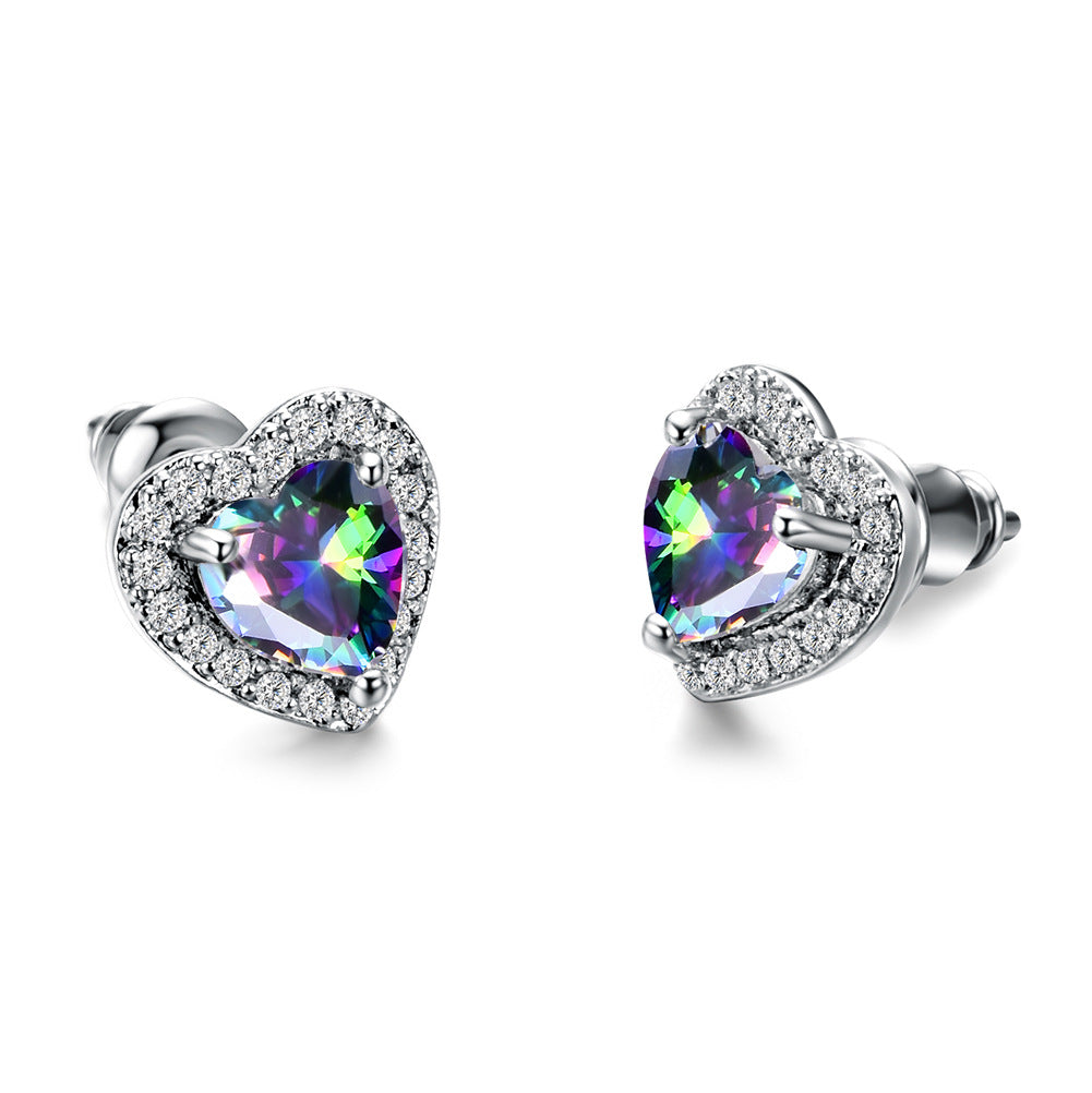 Heart-shaped Zircon Stud Earrings For Women