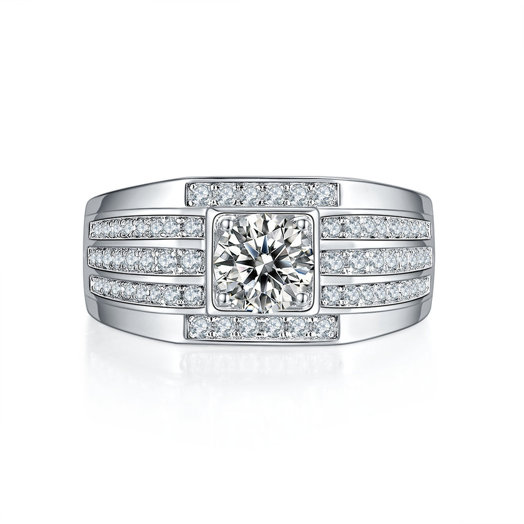 Men's 1-carat Luxury And Fashionable Light Luxury Jewelry Silver Ring Set With Top-quality Moissanite, S925 Silver-plated Platinum