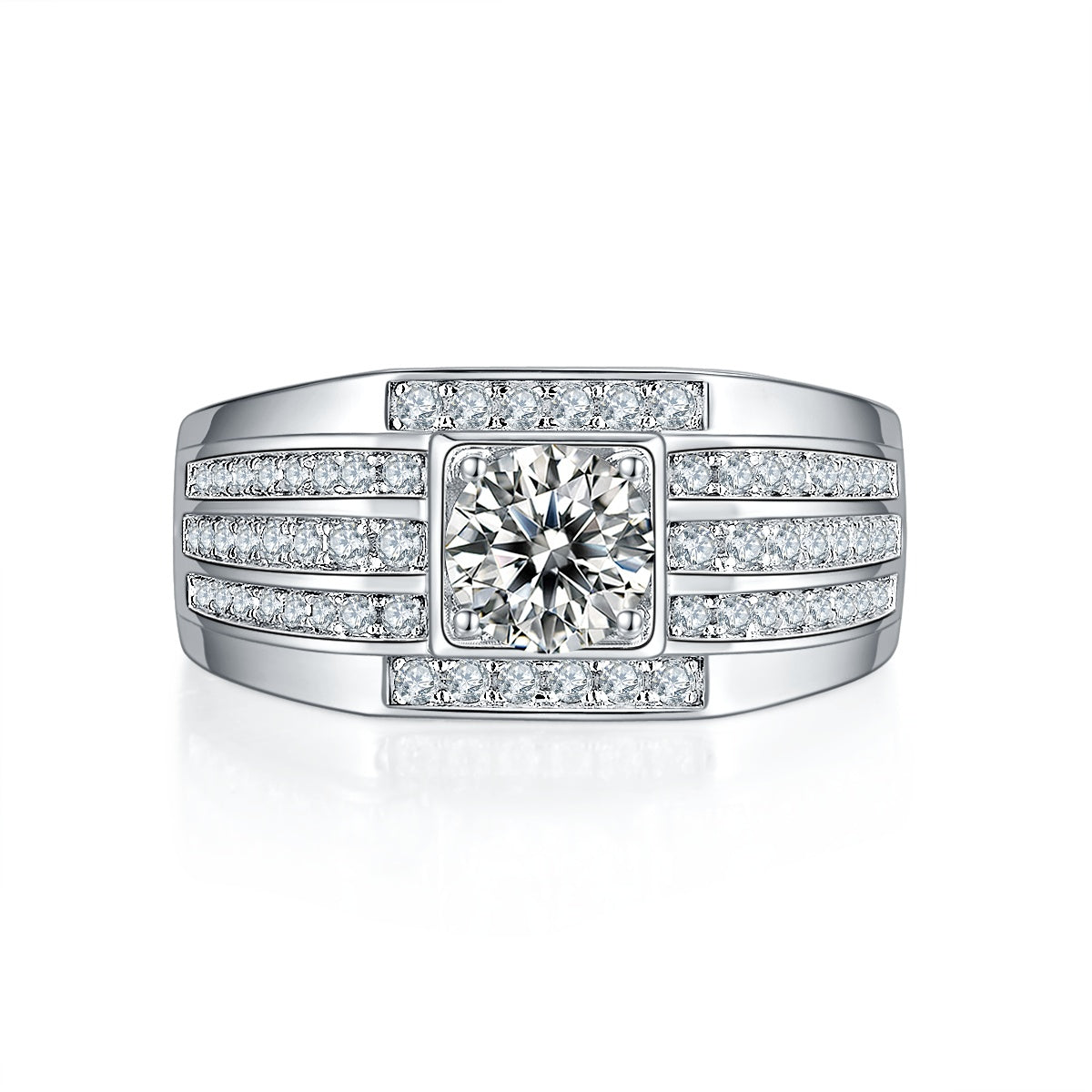 Men's 1-carat Luxury And Fashionable Light Luxury Jewelry Silver Ring Set With Top-quality Moissanite, S925 Silver-plated Platinum