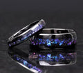 Tungsten Steel Ring With A Floral Blue Frosty Starry Sky Design And Tiny Diamonds For Couples