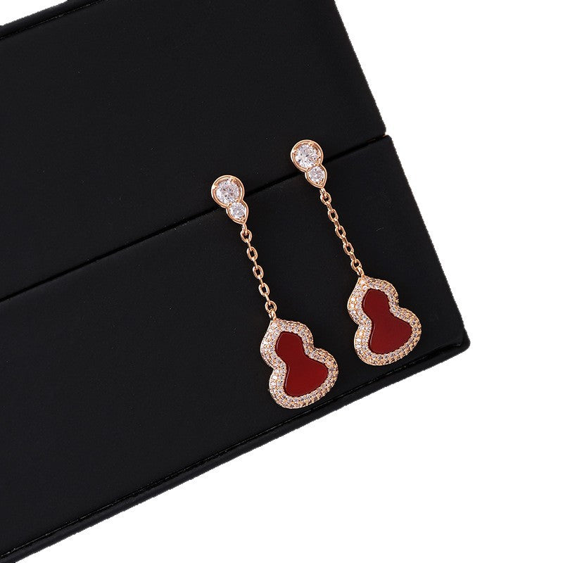 Zircon Gourd White Fritillaria Red Agate Earrings
