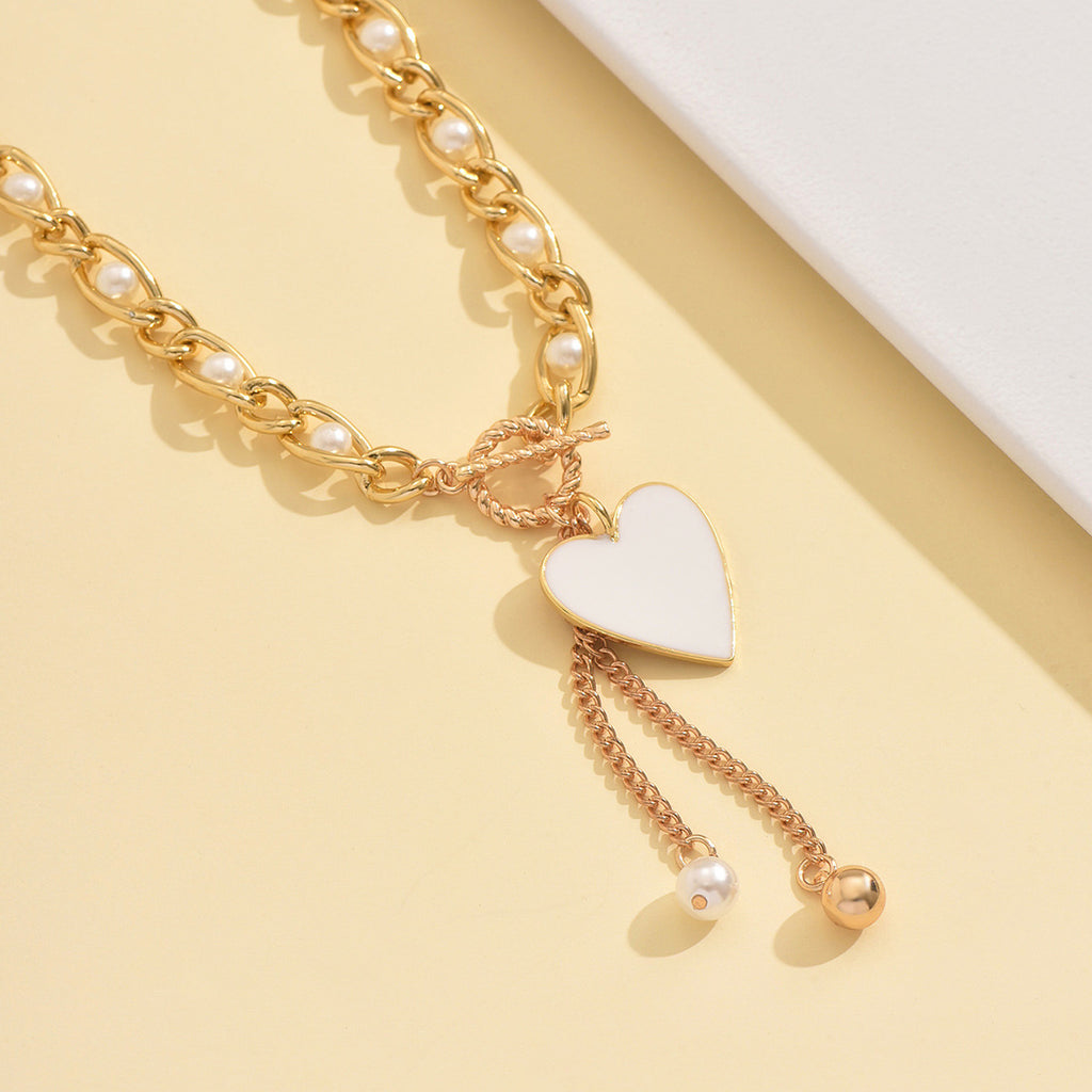 Pearl Alloy Heart-Shaped Fashion Pendant Necklace