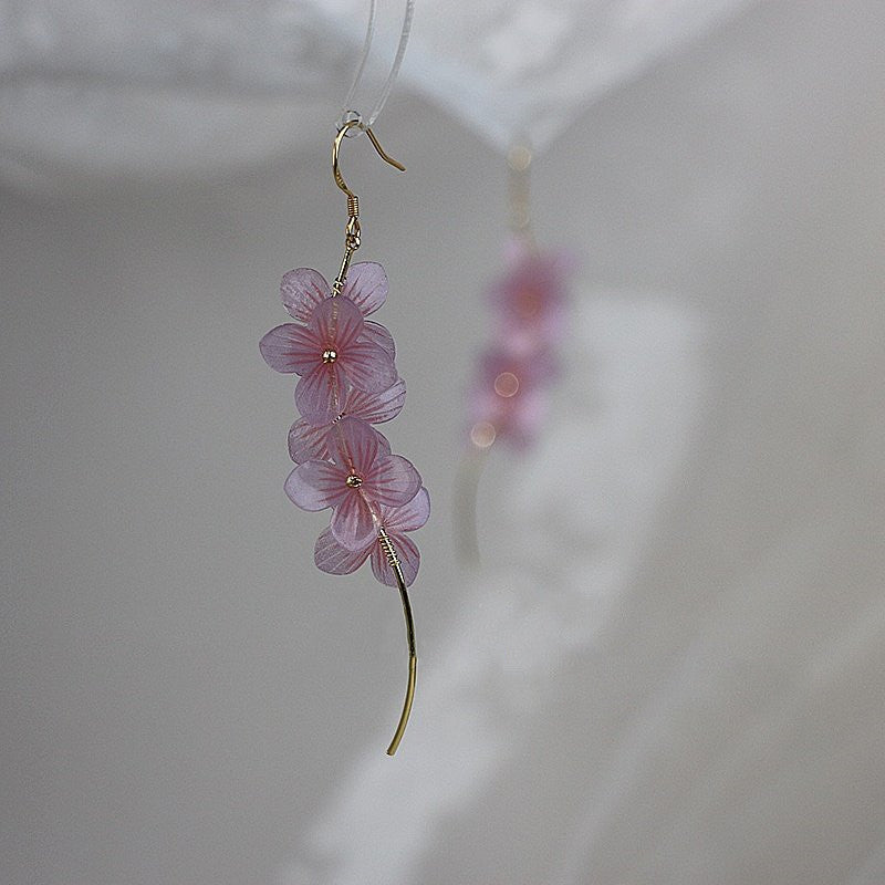 Heat-Shrink Disc Lavender Hydrangea Petal Fairy Earrings