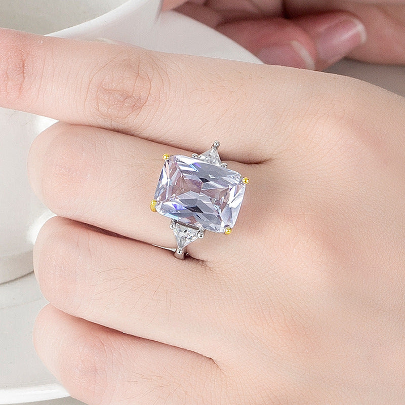 High-carbon Two-tone Rectangular-cut Diamond Ring