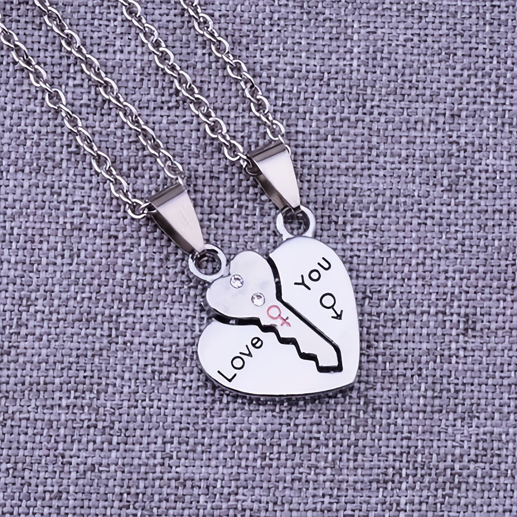 Creative Heart-Shaped Key Lock Couple Necklace