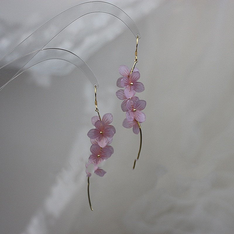 Heat-Shrink Disc Lavender Hydrangea Petal Fairy Earrings