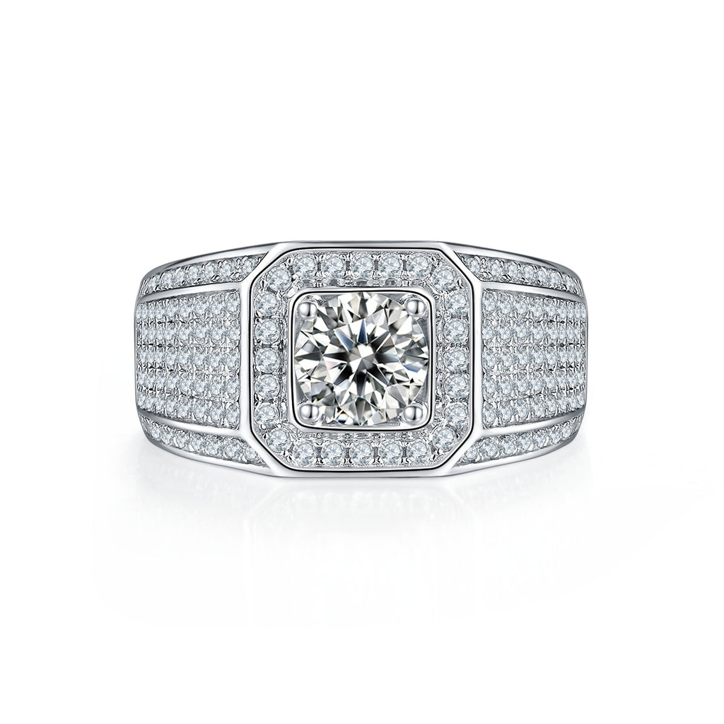Men's 1-carat Luxury And Fashionable Light Luxury Jewelry Silver Ring Set With Top-quality Moissanite, S925 Silver-plated Platinum