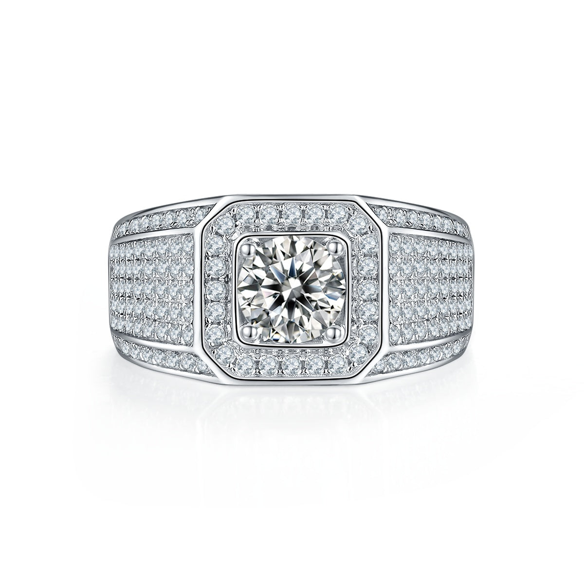 Men's 1-carat Luxury And Fashionable Light Luxury Jewelry Silver Ring Set With Top-quality Moissanite, S925 Silver-plated Platinum