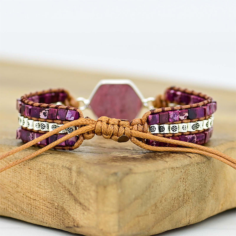 Simple Natural Stone Cowhide Handwoven Bracelet
