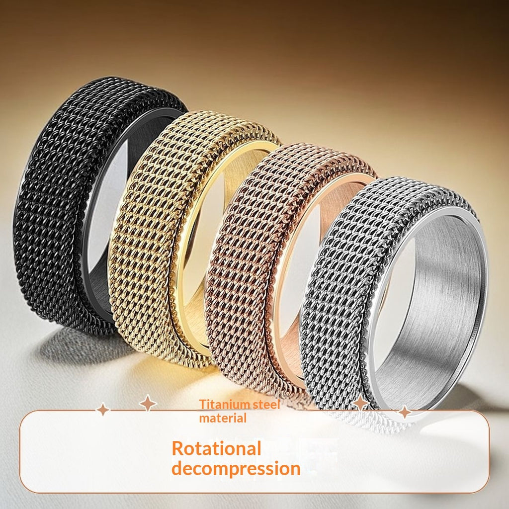 New Niche Rotatable Titanium Steel Mesh Ring With A Braided Design