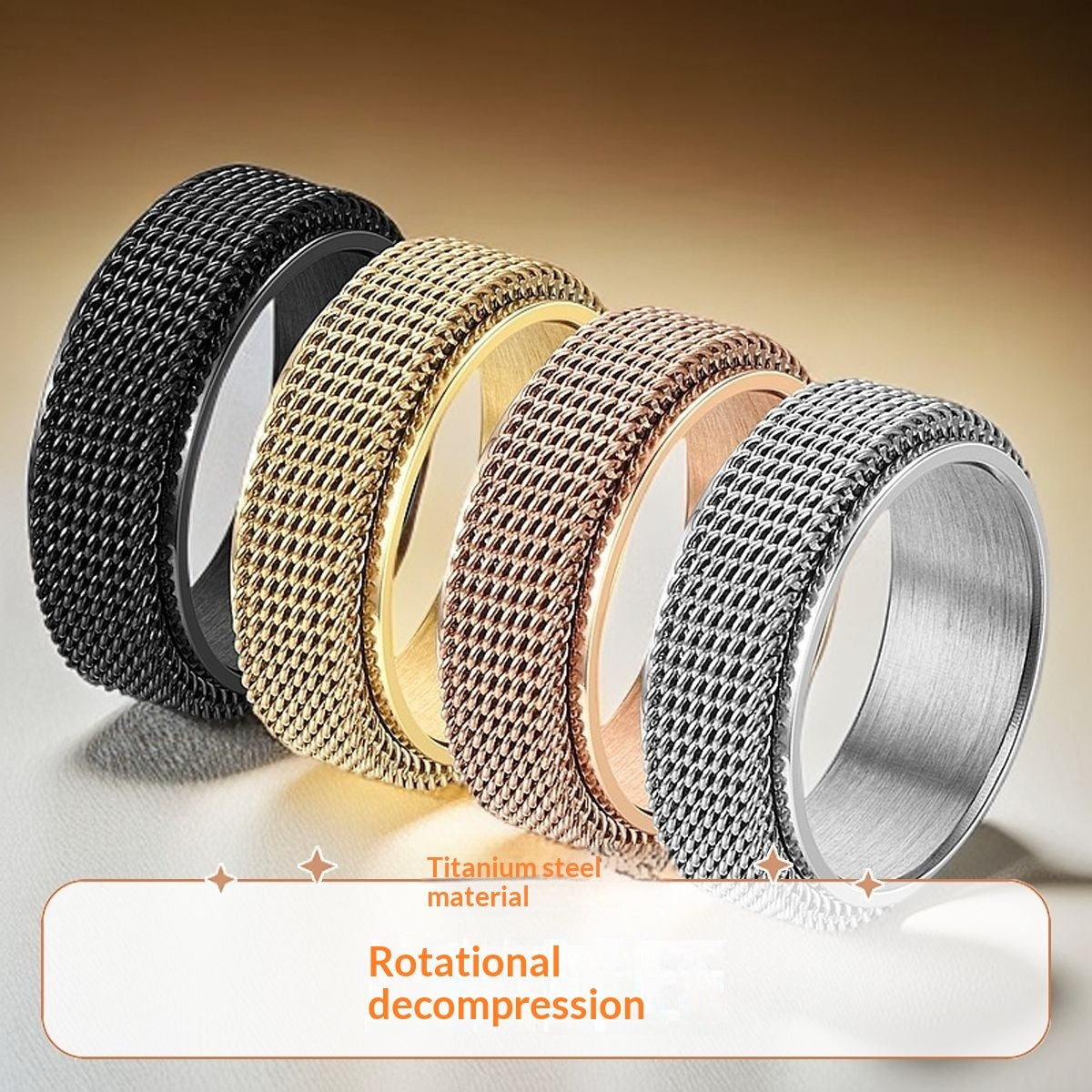 New Niche Rotatable Titanium Steel Mesh Ring With A Braided Design