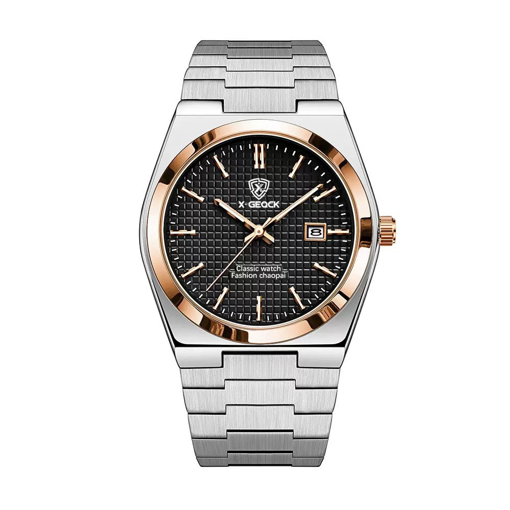 Men's Watch Quartz Simple Fashion Wrist Watch Steel Belt Waterproof Calendar Genuine Goods