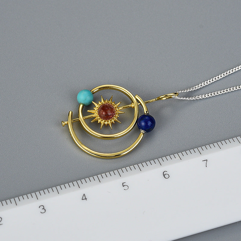 Solar System Natural Stone Sterling Silver Pendant