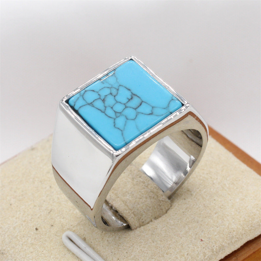 Fashionable And Minimalist Square Gemstone Titanium Steel Ring For Men