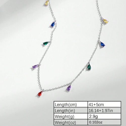 A Minimalist 925 Silver Necklace Featuring A Pendant With 9 Colorful Teardrop shaped Pendants