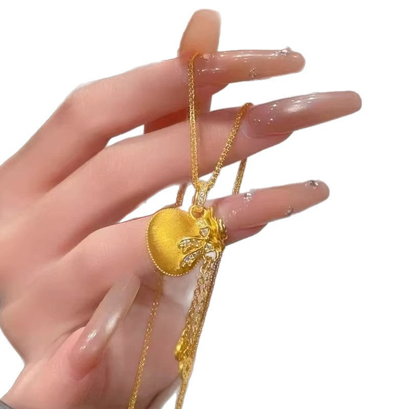 Diamond-studded Bowknot Lucky Bag Tassel Coin Necklace