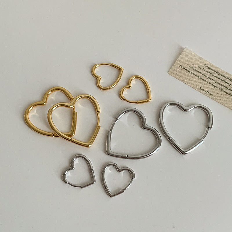 Simple, Versatile Plain Hoop Heart Earrings For Women