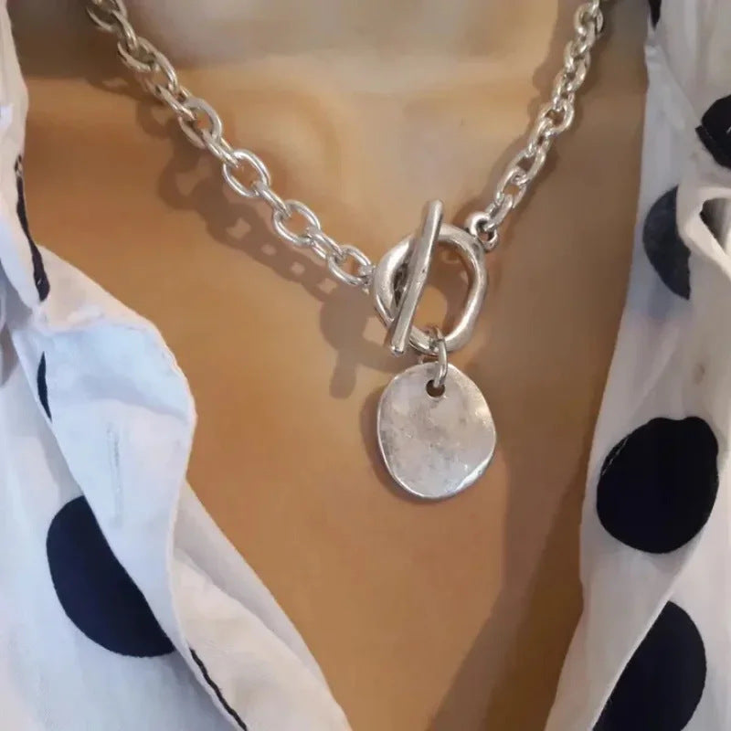 Personalized Street Hip-Hop Round-Plate Titanium Steel Necklace