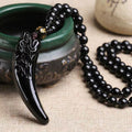 Simulated Obsidian Glass Wolf Tooth Pendant Necklace