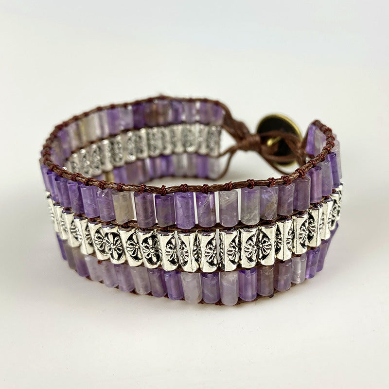 Retro Amethyst Cylindrical Braided Bracelet From Europe And The US