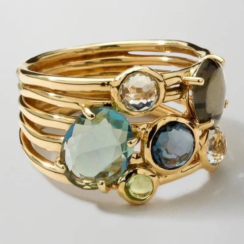 Womens Multicolor Geometric-Pattern Ring