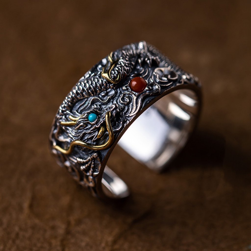 Vintage Vintage Men's Niche Adjustable Ring With An Open Mouth