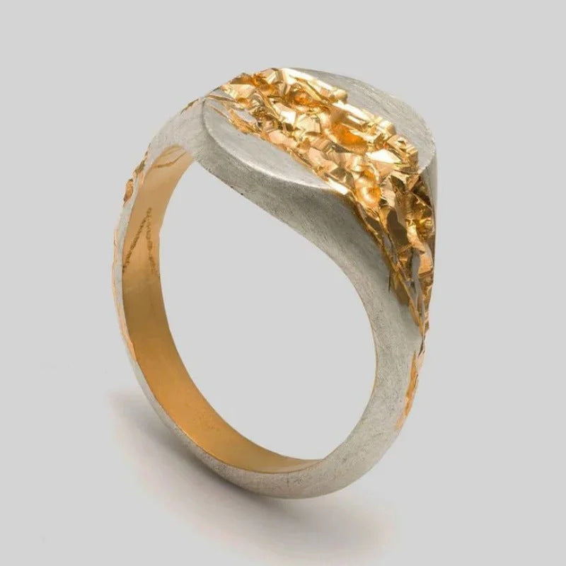 Geometric Round Irregular Pattern 18K Gold Color Ring