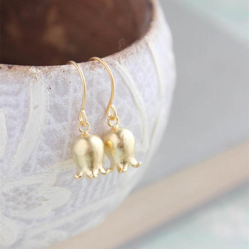 Lily Matte Gold Bell Flower Earrings For Women