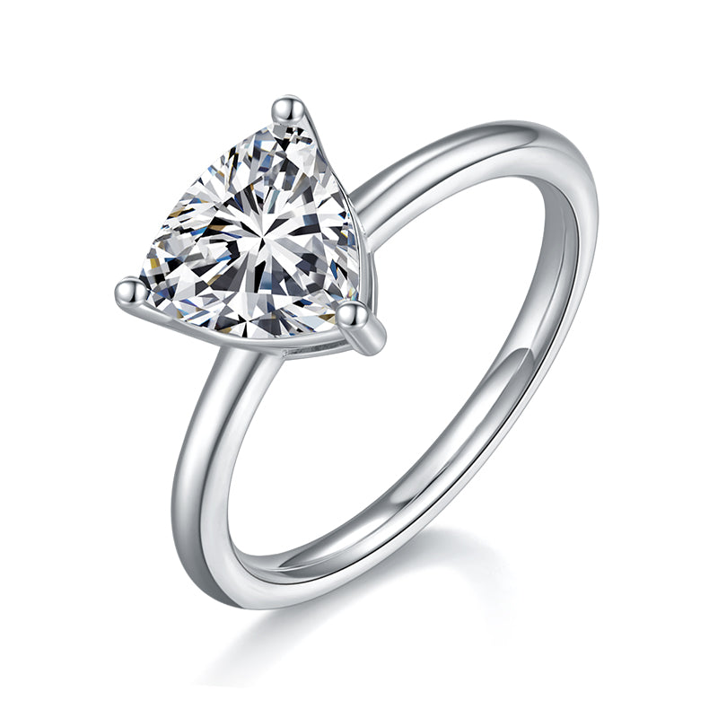 Triangular Moissanite Set With Top-quality Moissanite Luxury And Fashionable Light Luxury Jewelry Silver Ring S925 Silver Electroplated With Platinum