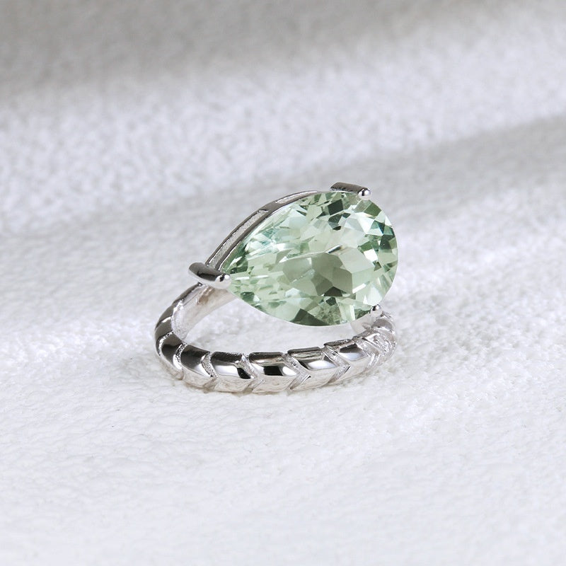 925 Silver New Chinese-Style Double-Layer Fashionable Natural Green Amethyst Ring