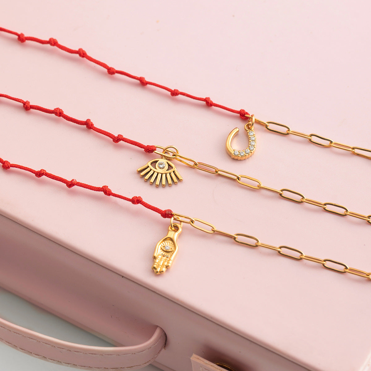 White Rhinestone Red Cord Braceletluxury Understated And Premium
