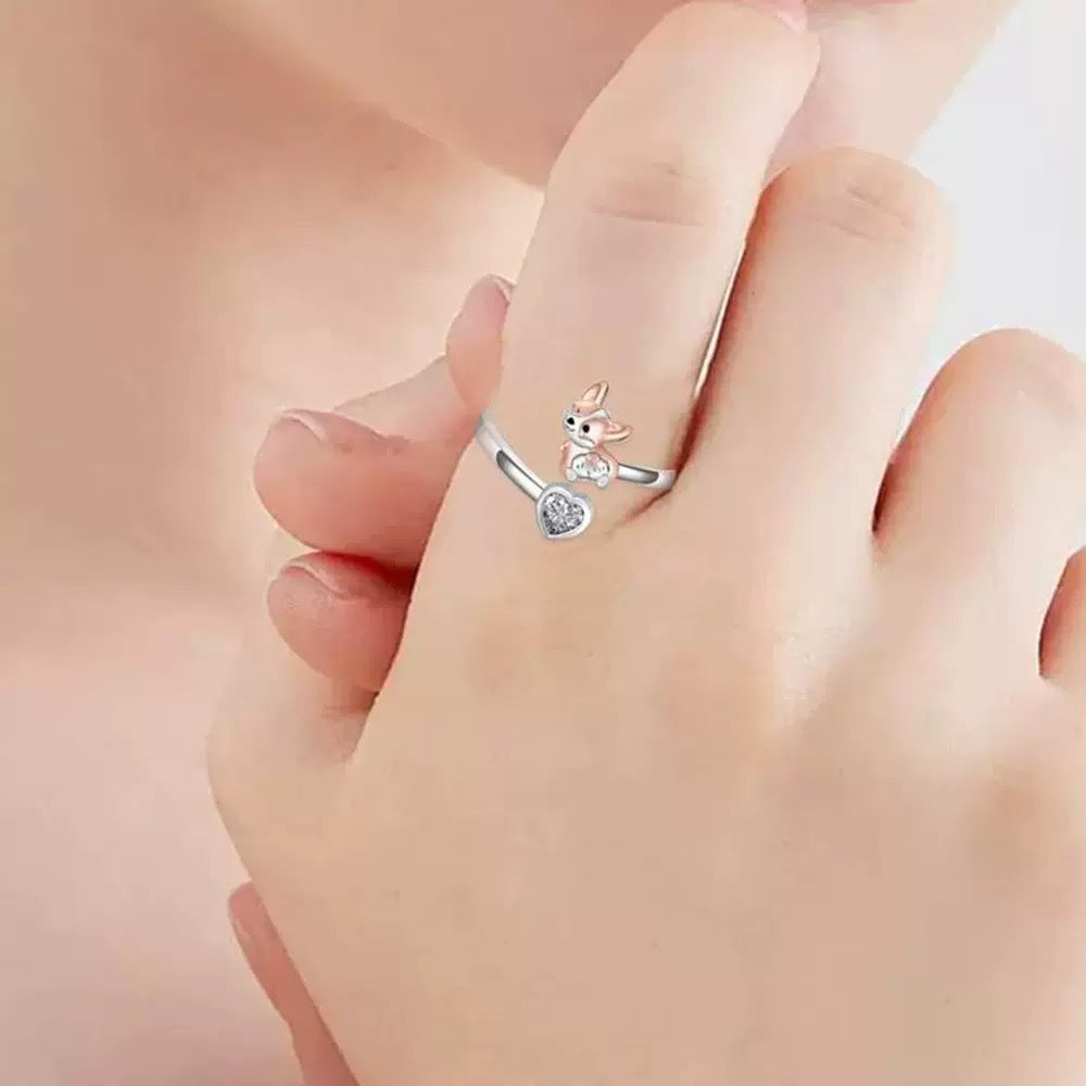 Fashionable And Simple Two Tone Elephant Bear Open Silver Ring