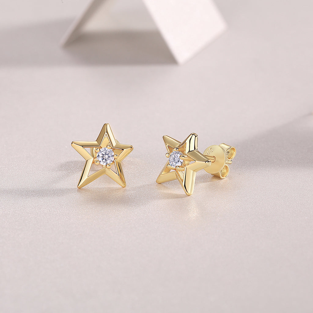 Star Star - Premium Moissanite Luxury Fashion Light Luxury Jewelry Silver Stud Earrings S925 Silver Electroplated Gold