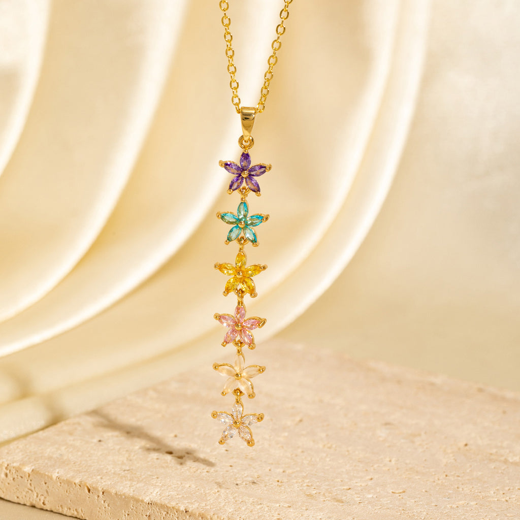 Exquisite Long Necklace With Colorful Zirconia And Elegant Tassels