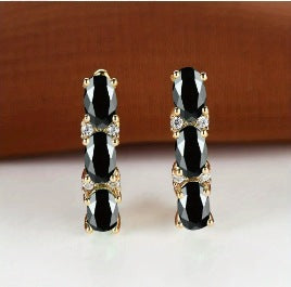Womens French-Style Light-Luxury Gold Three-Row Oval Diamond Earrings
