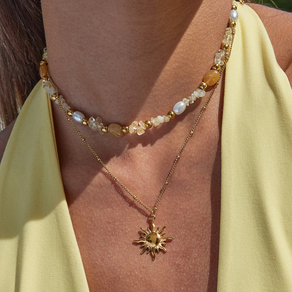 Rare Designer Titanium Steel Jewelry Sun Pendant With Clip Beads And Chain Necklace