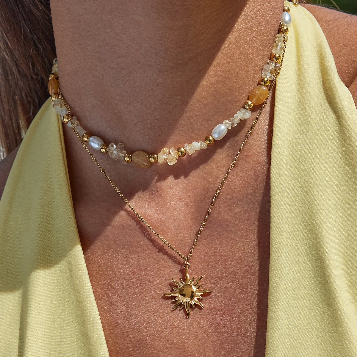 Rare Designer Titanium Steel Jewelry Sun Pendant With Clip Beads And Chain Necklace