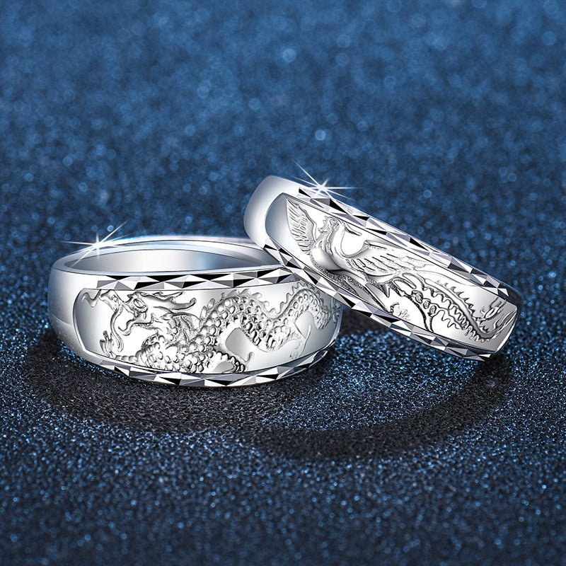 Unisex Smooth-surfaced Embossed Couple Rings Accessory