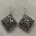 Tibetan Silver Square Earrings With National Style Pendants