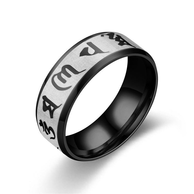 Six-Character Mantra Personalized Stainless Steel Ring For Men And Women