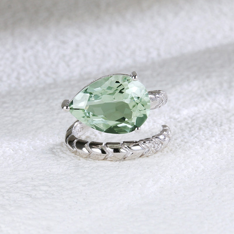 925 Silver New Chinese-Style Double-Layer Fashionable Natural Green Amethyst Ring
