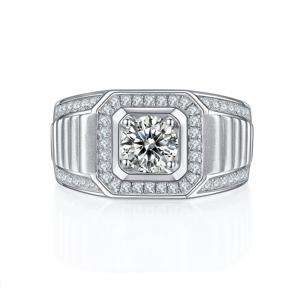 Men's 1-carat Luxury And Fashionable Light Luxury Jewelry Silver Ring Set With Top-quality Moissanite, S925 Silver-plated Platinum