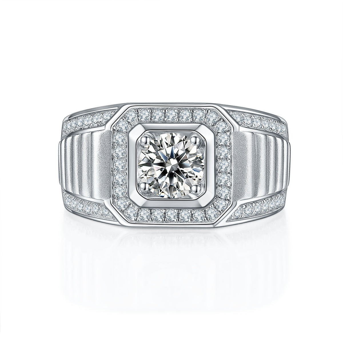 Men's 1-carat Luxury And Fashionable Light Luxury Jewelry Silver Ring Set With Top-quality Moissanite, S925 Silver-plated Platinum