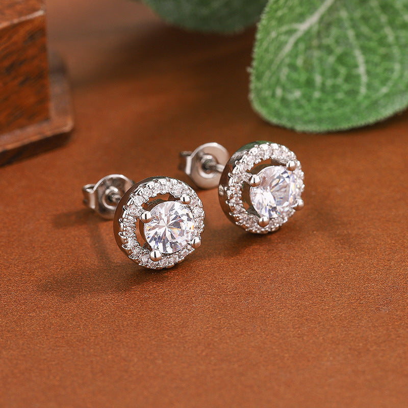 Womens Round 1-Carat Zircon Stud Earrings