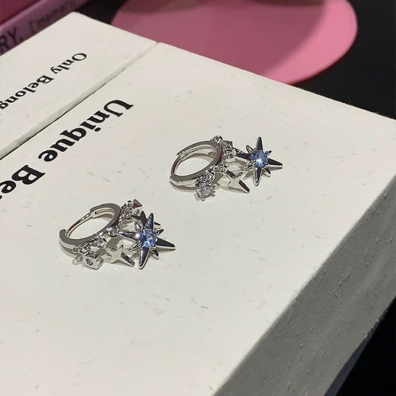 Cool-style Blue Eight-pointed Star Pendant Stud Earrings